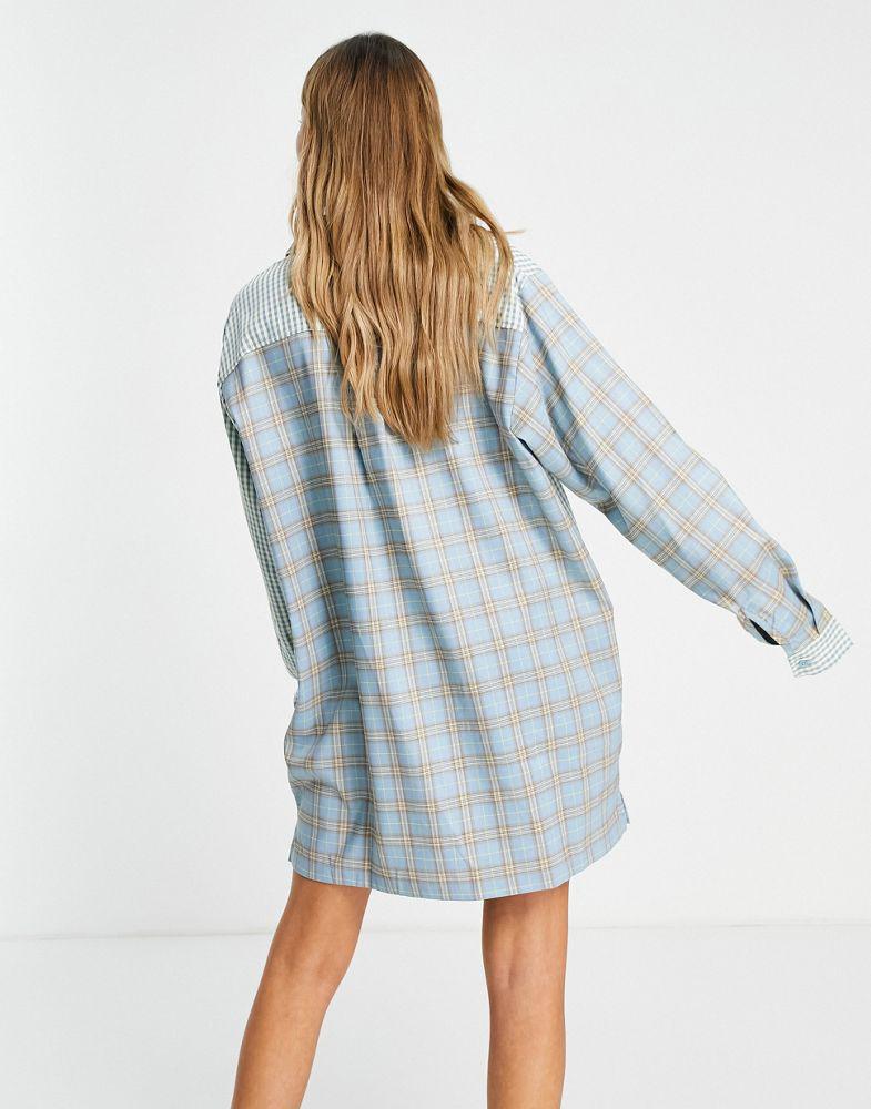 The Ragged Priest oversized shirt dress in mix check & stripe商品第2张图片规格展示