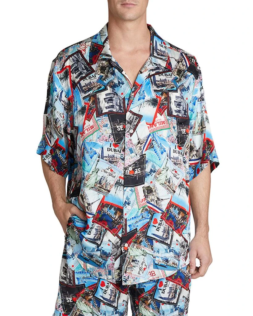 商品Balenciaga|Men's Postcard-Print Camp Shirt,价格¥4515,第1张图片