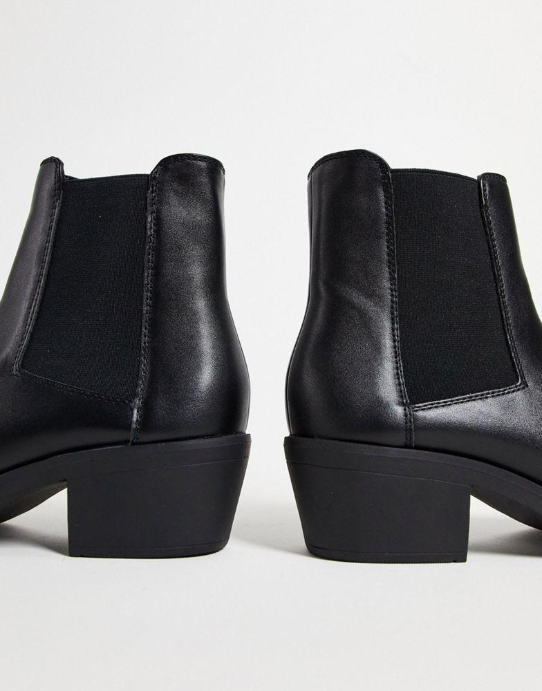 商品ASOS|ASOS DESIGN cuban heel western chelsea boots in black faux leather with metal hardware,价格¥227,第6张图片详细描述