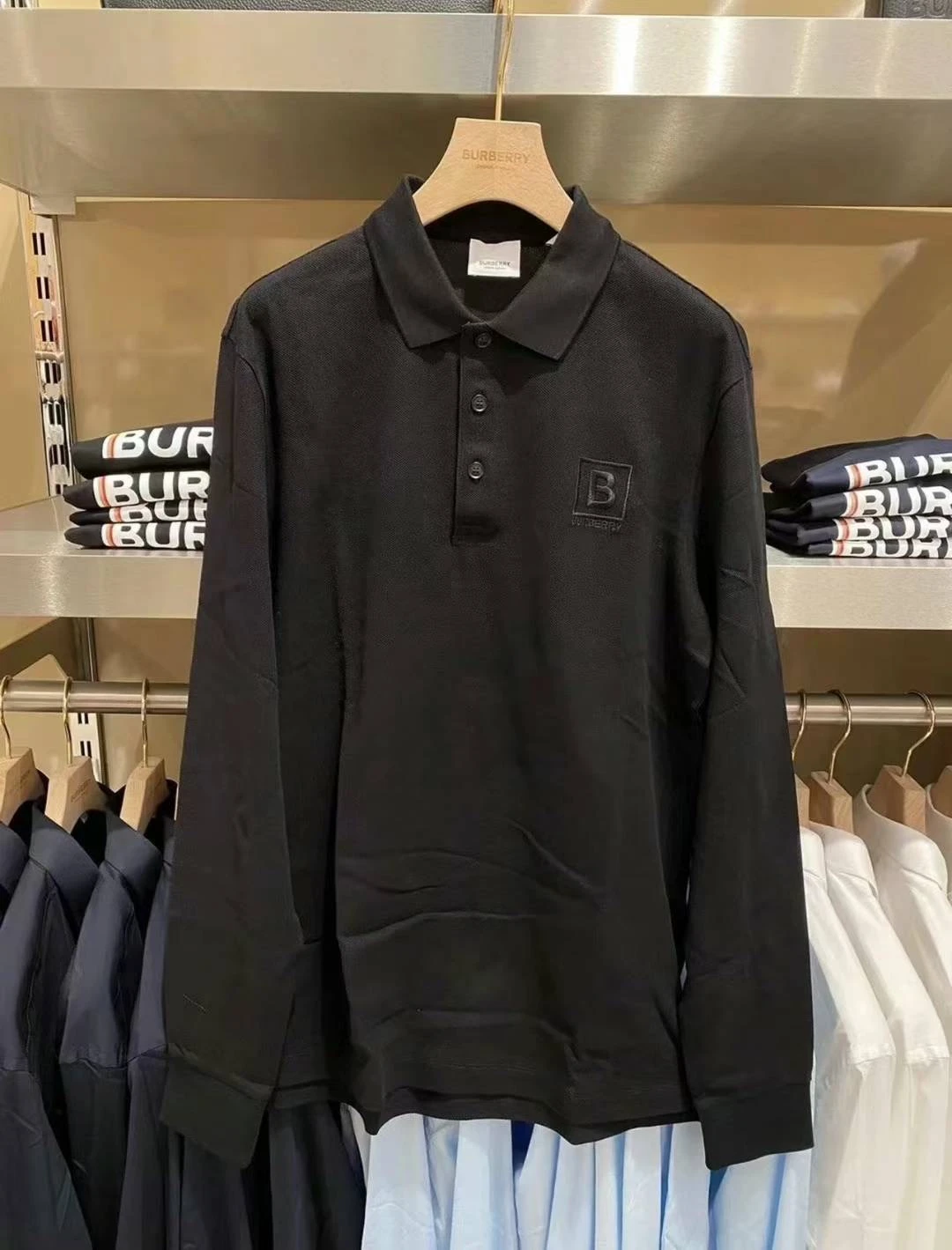 【现货速发】BURBERRY博柏利 男士黑色棉质徽标长袖Polo衫80530611 商品