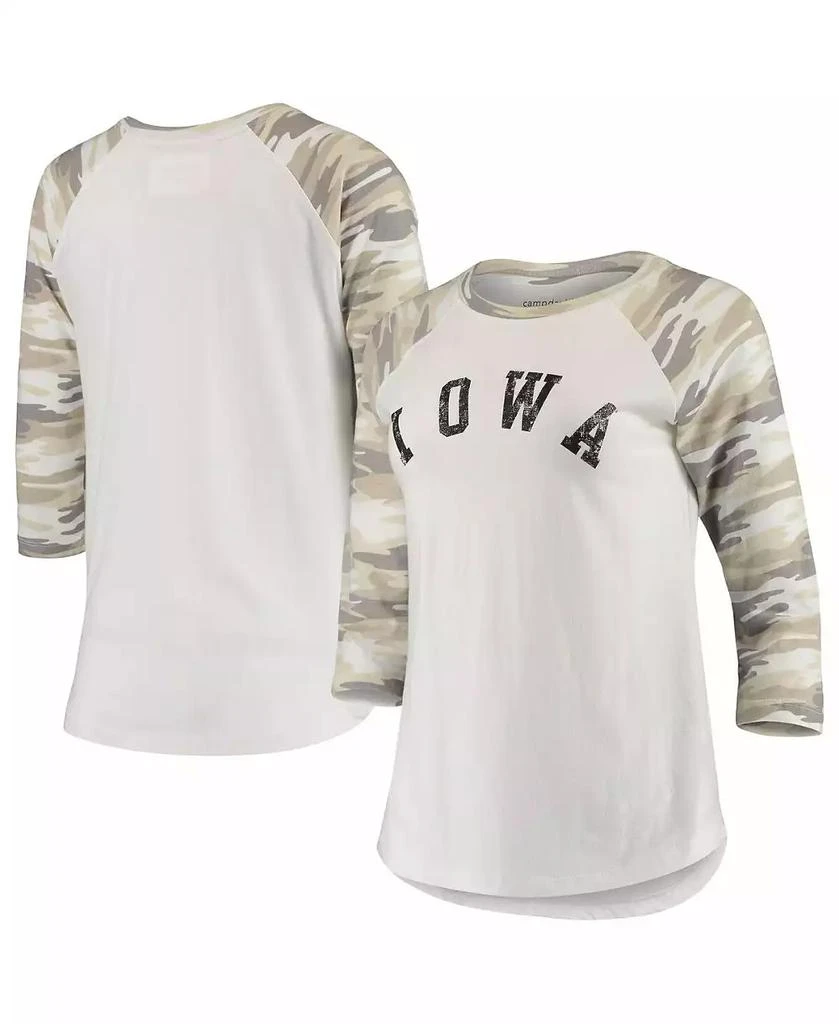 商品Camp David|Women's White and Camo Iowa Hawkeyes Boyfriend Baseball Raglan 3/4-Sleeve T-shirt,价格¥301,第3张图片详细描述