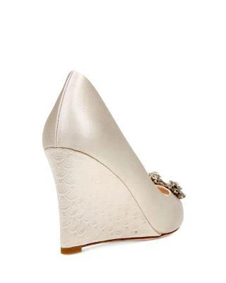 商品Badgley Mischka|Women's Dara Embellished Satin Peep Toe Wedge Pumps,价格¥499,第3张图片详细描述