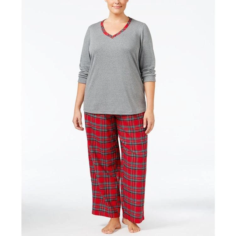 商品Charter Club|Plus Size Trimmed Knit Top and Printed Pants Pajama Set, Created for Macy's,价格¥198,第2张图片详细描述