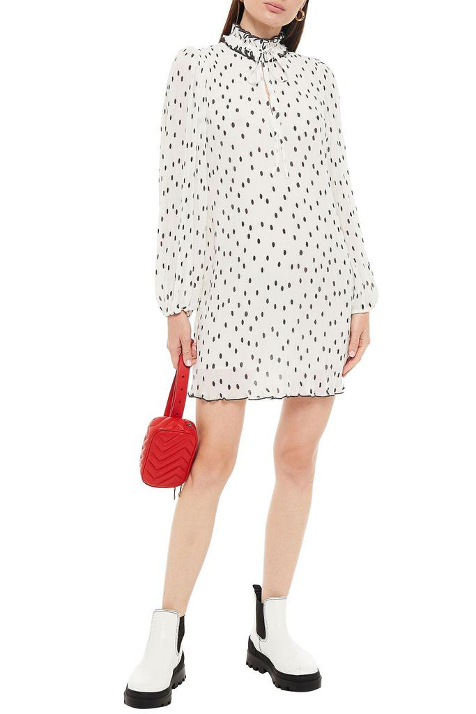 Ruffle-trimmed polka-dot plissé-chiffon mini dress商品第2张图片规格展示