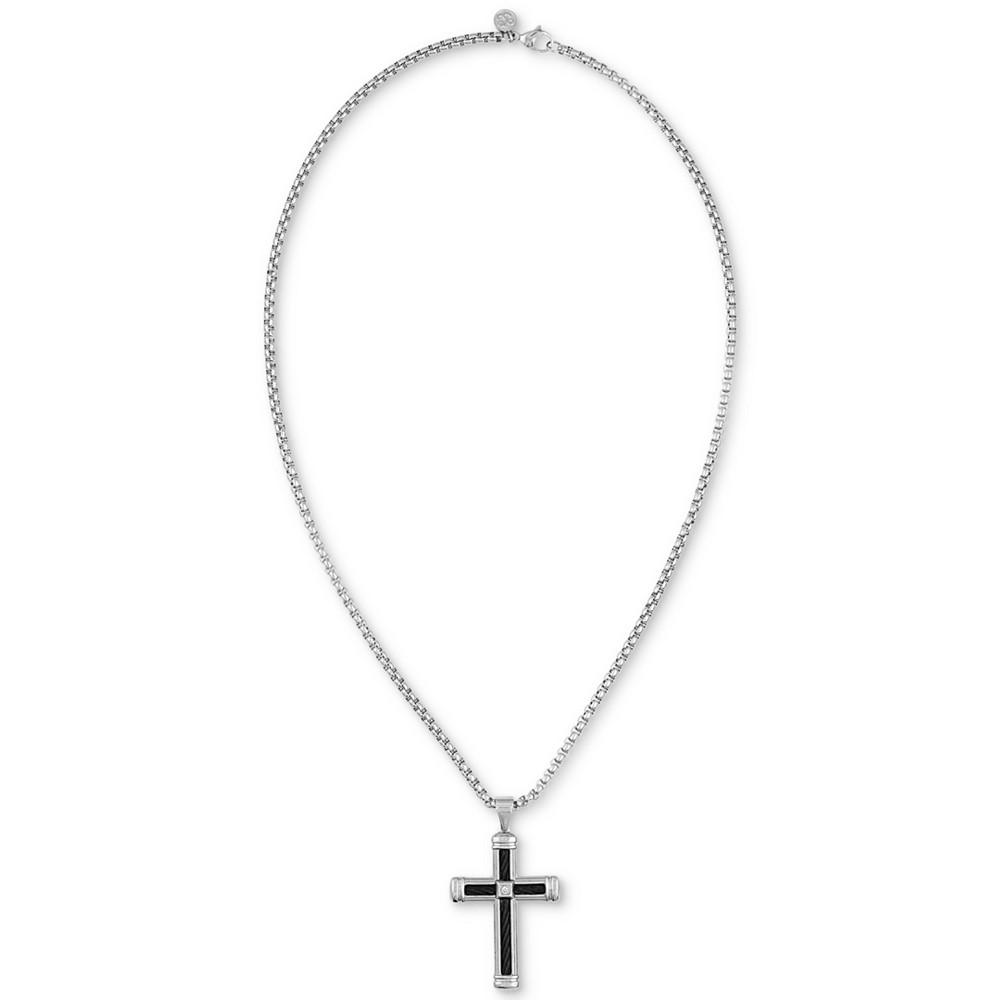Diamond Accent Cross 22" Pendant Necklace  in Stainless Steel & Black Ion-Plate, Created for Macy's商品第2张图片规格展示