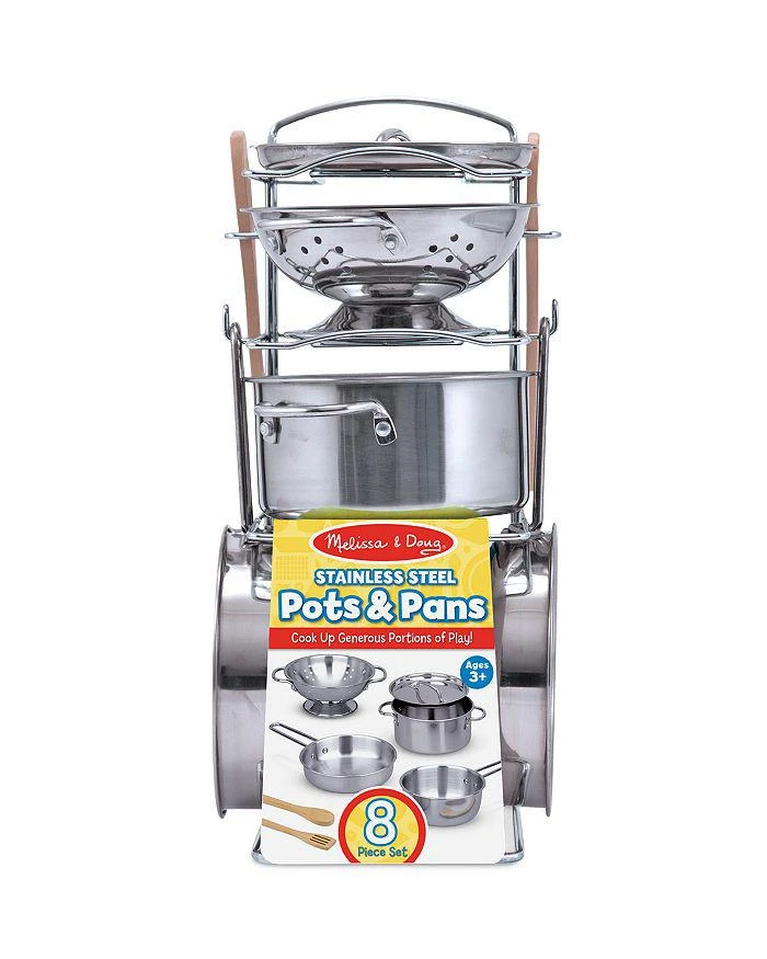 商品Melissa & Doug|Stainless Steel Pots & Pans Play Set - Ages 3+,价格¥281,第1张图片详细描述