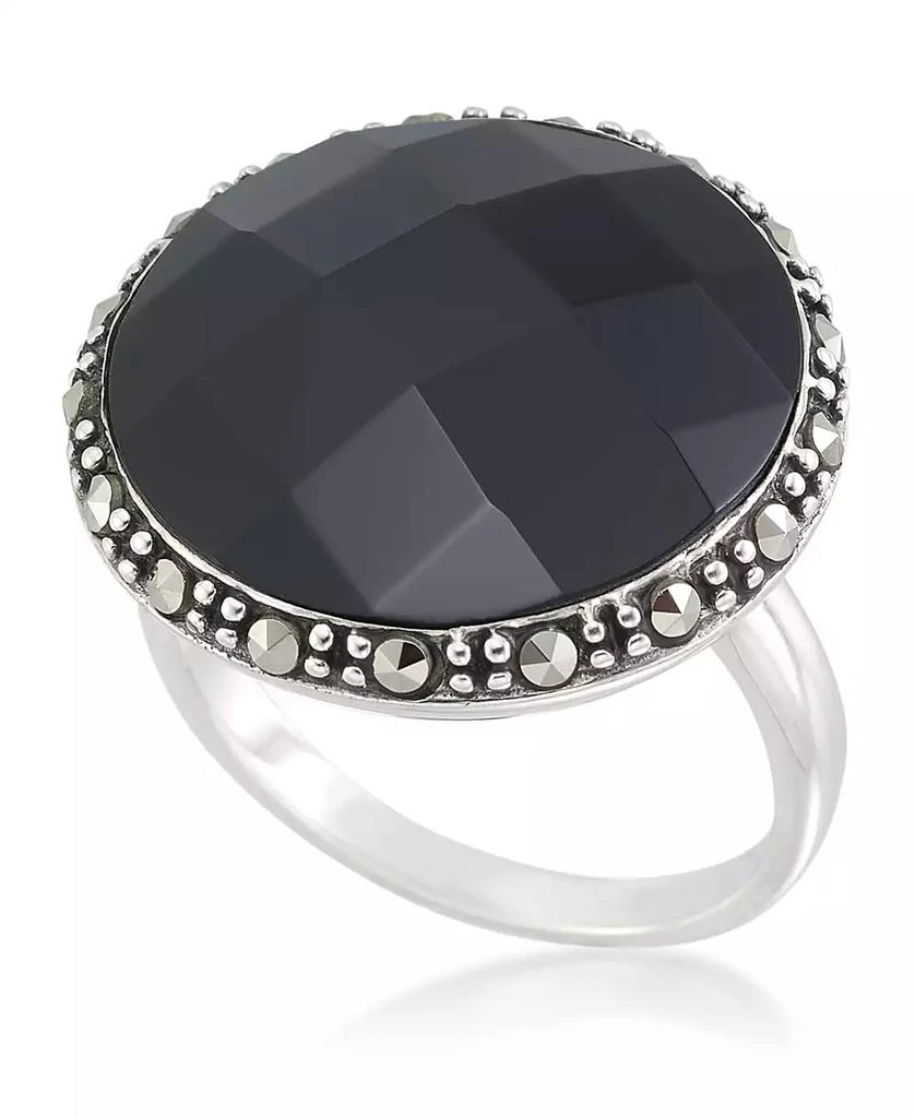 商品Macy's|Faceted Onyx (18 x 5mm) & Marcasite Ring in Sterling Silver,价格¥524,第1张图片