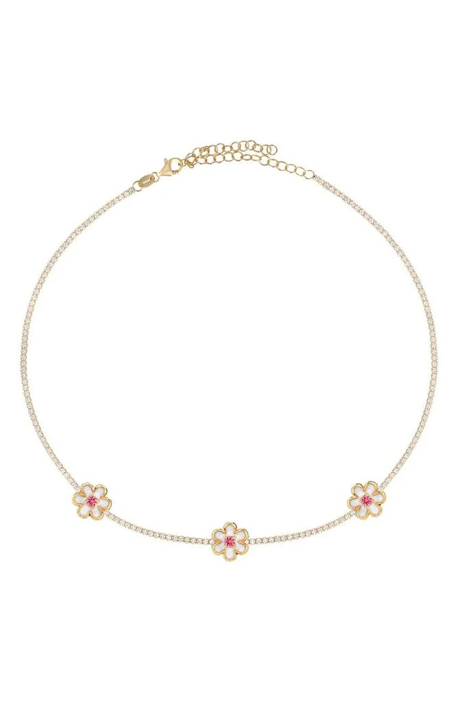 商品Gabi Rielle|14K Gold Plated Sterling Silver Pink Sapphire Flower Station Necklace,价格¥571,第1张图片