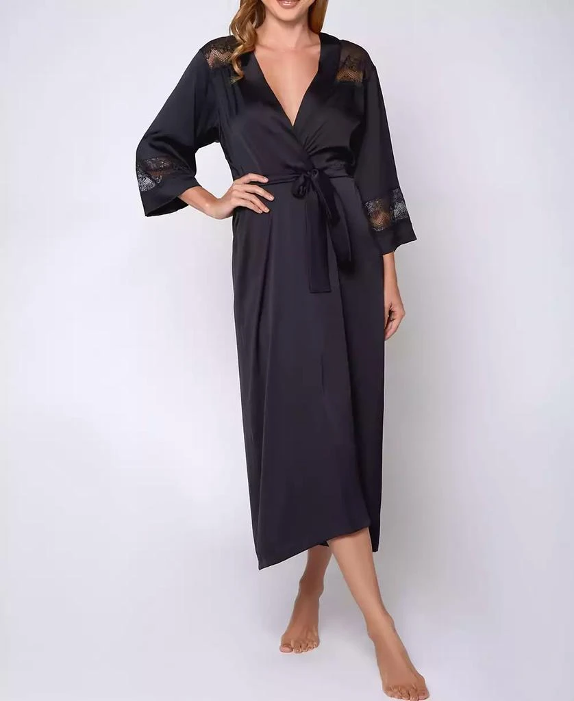 商品iCollection|Women's Silky Stretch Satin Long Robe with Lace Trims,价格¥642,第1张图片