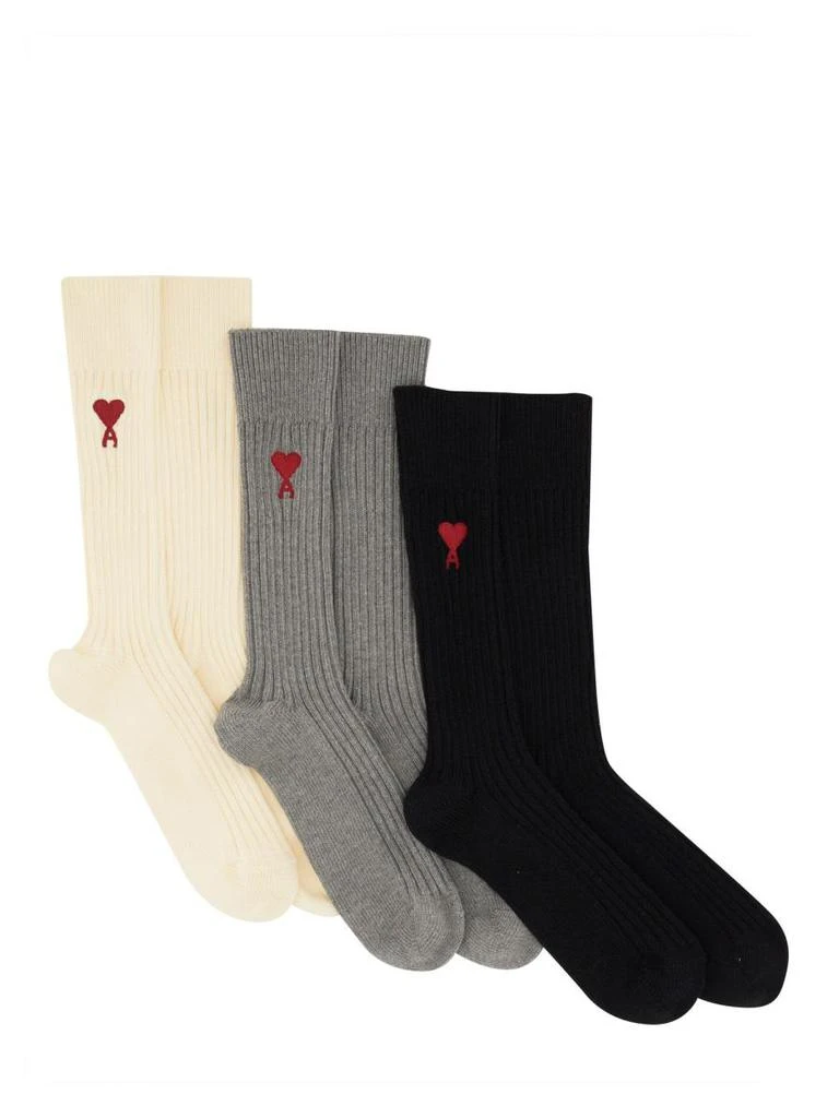 商品AMI|AMI PARIS SET OF THREE SOCKS WITH LOGO UNISEX,价格¥751,第1张图片