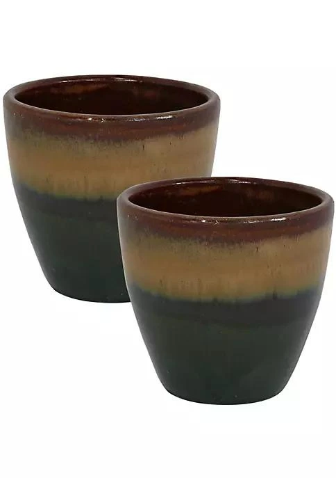 商品belk|Decor Sunnydaze Resort Ceramic Indoor Outdoor Planter   Forest Lake Green   8 Inch   Set Of 2,价格¥585,第2张图片详细描述