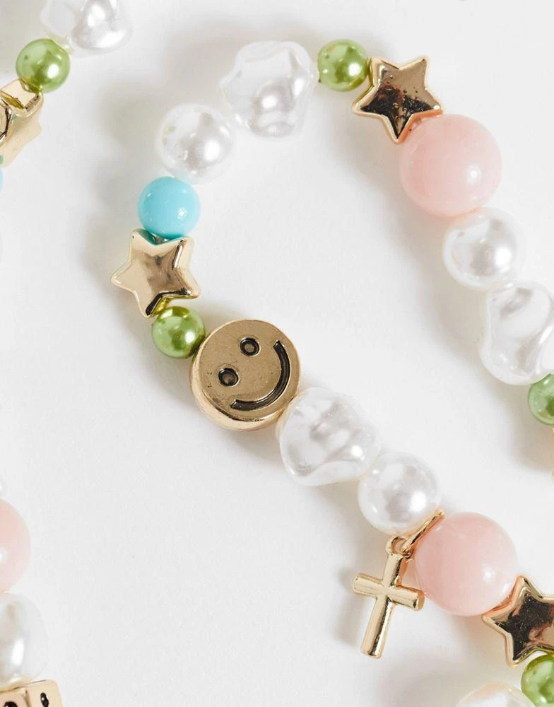 商品ASOS|ASOS DESIGN bead necklace with dice and happy face charm in pastel colours,价格¥37,第2张图片详细描述