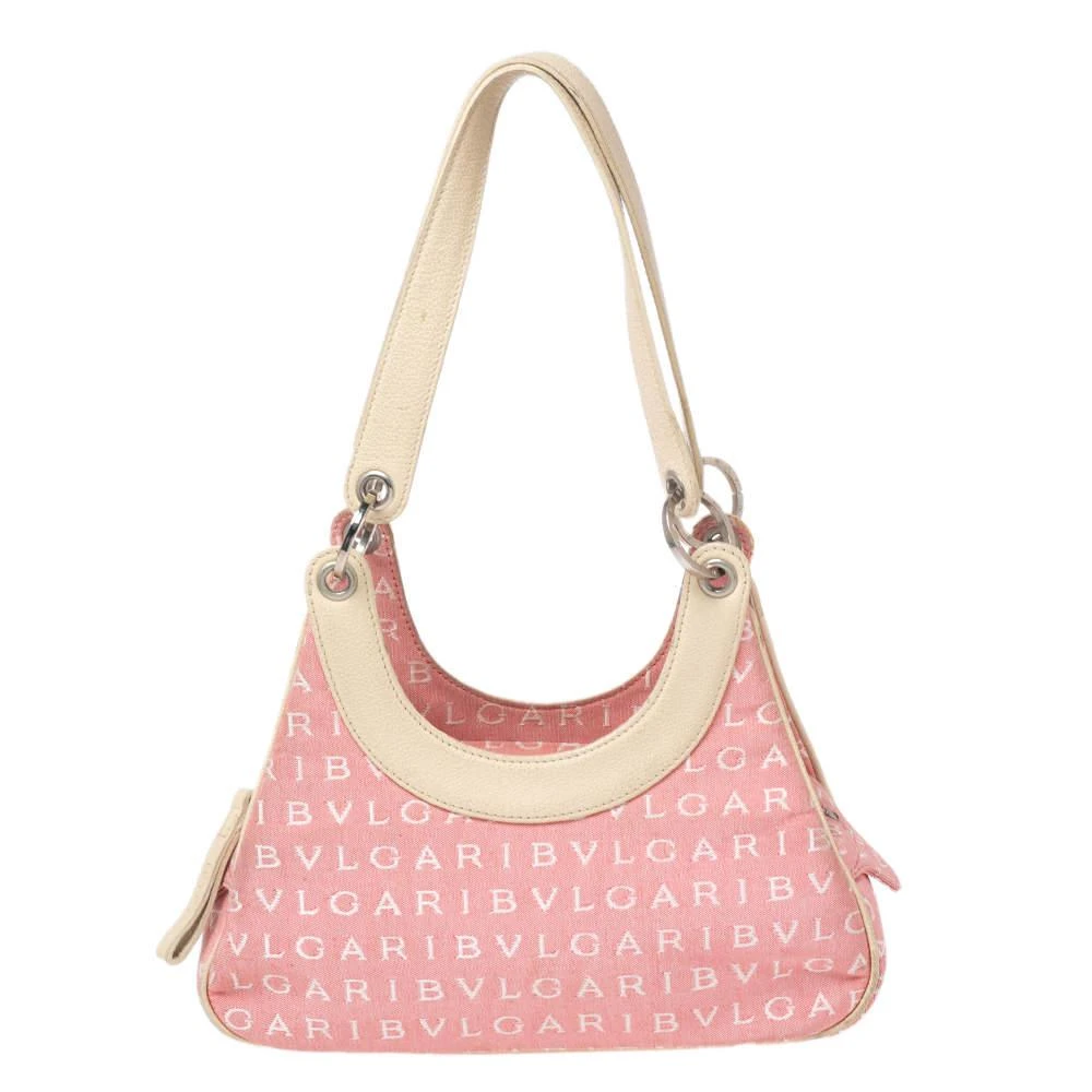 商品[二手商品] BVLGARI|Bvlgari Pink/White Logo Mania Canvas and Leather Baguette Bag,价格¥1189,第1张图片
