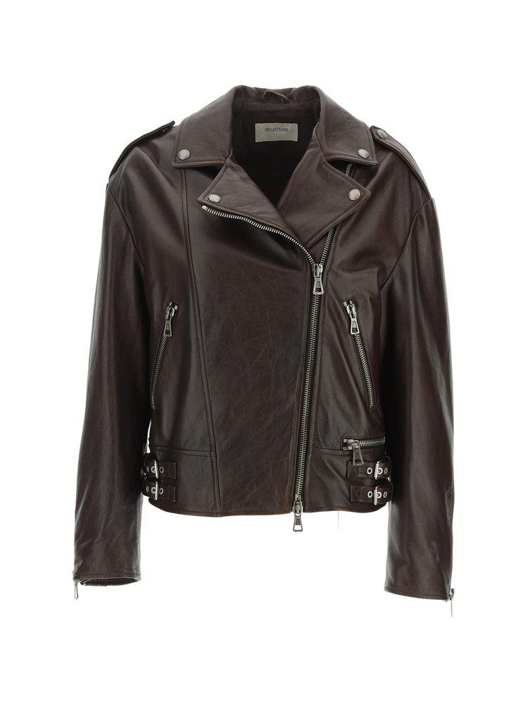 Sportmax Zip-Up Leather Biker Jacket商品第1张图片规格展示