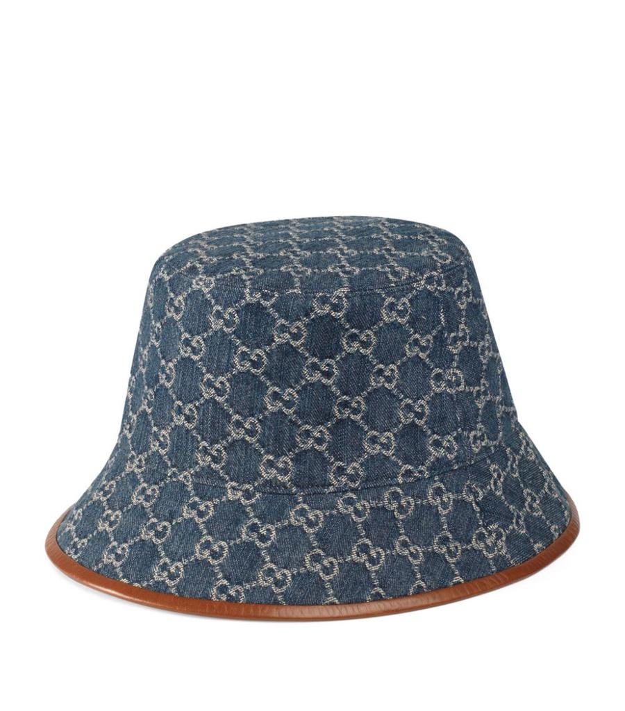 Gucci]古驰Gucci男款帽子|Leather-Trim GG Supreme Canvas Bucket Hat 