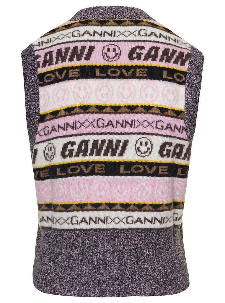 商品Ganni|Ganni Graphic V-neck Vest Multicolor In Wool Blend Woman,价格¥1447,第2张图片详细描述