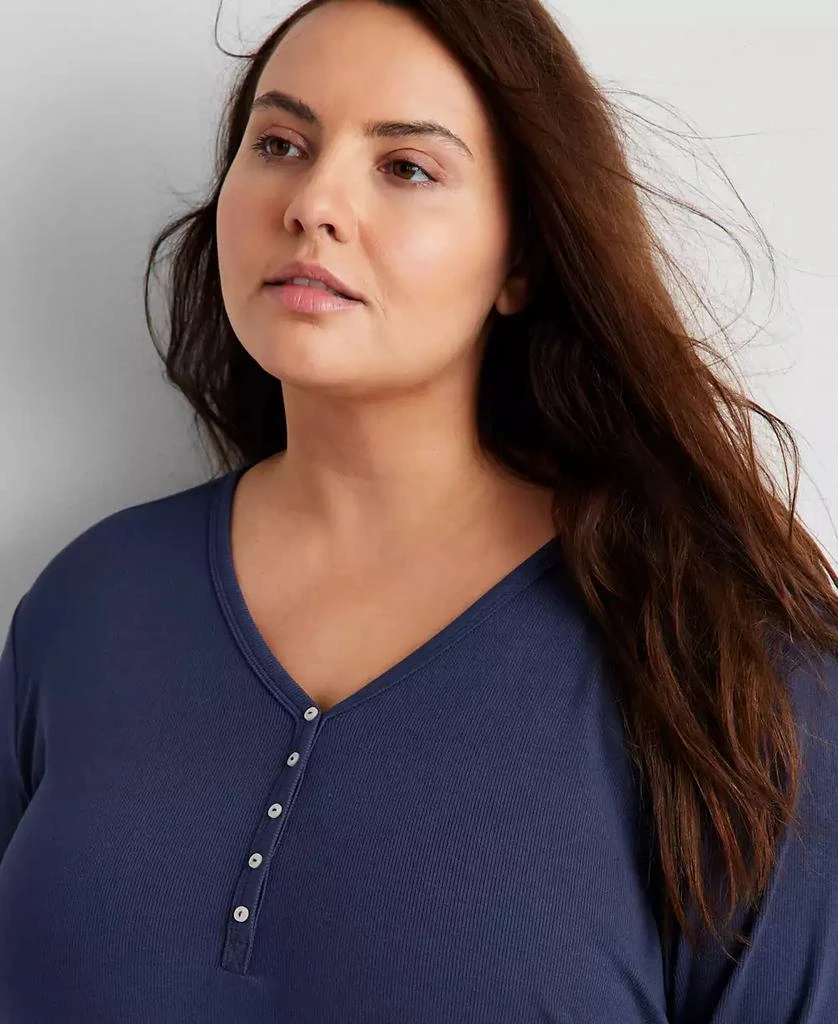 Women's Long-Sleeve Ribbed Henley Sleep Top XS-3X, Created for Macy's 商品