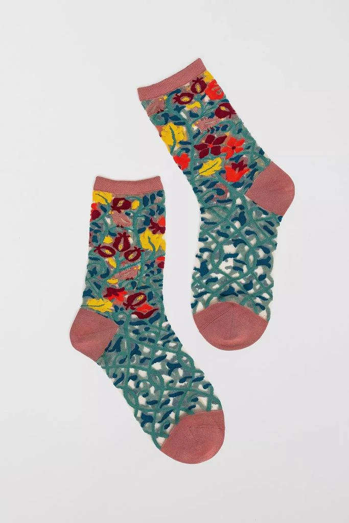 商品Sock Candy|Sock Candy Tapestry Vines Sheer Crew Sock,价格¥133,第1张图片