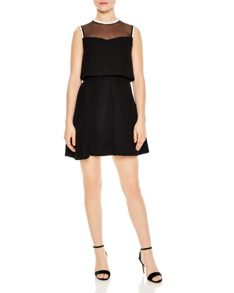 商品Sandro|Ouma Mesh-Detail Bodice Overlay Mini Dress,价格¥2127,第1张图片