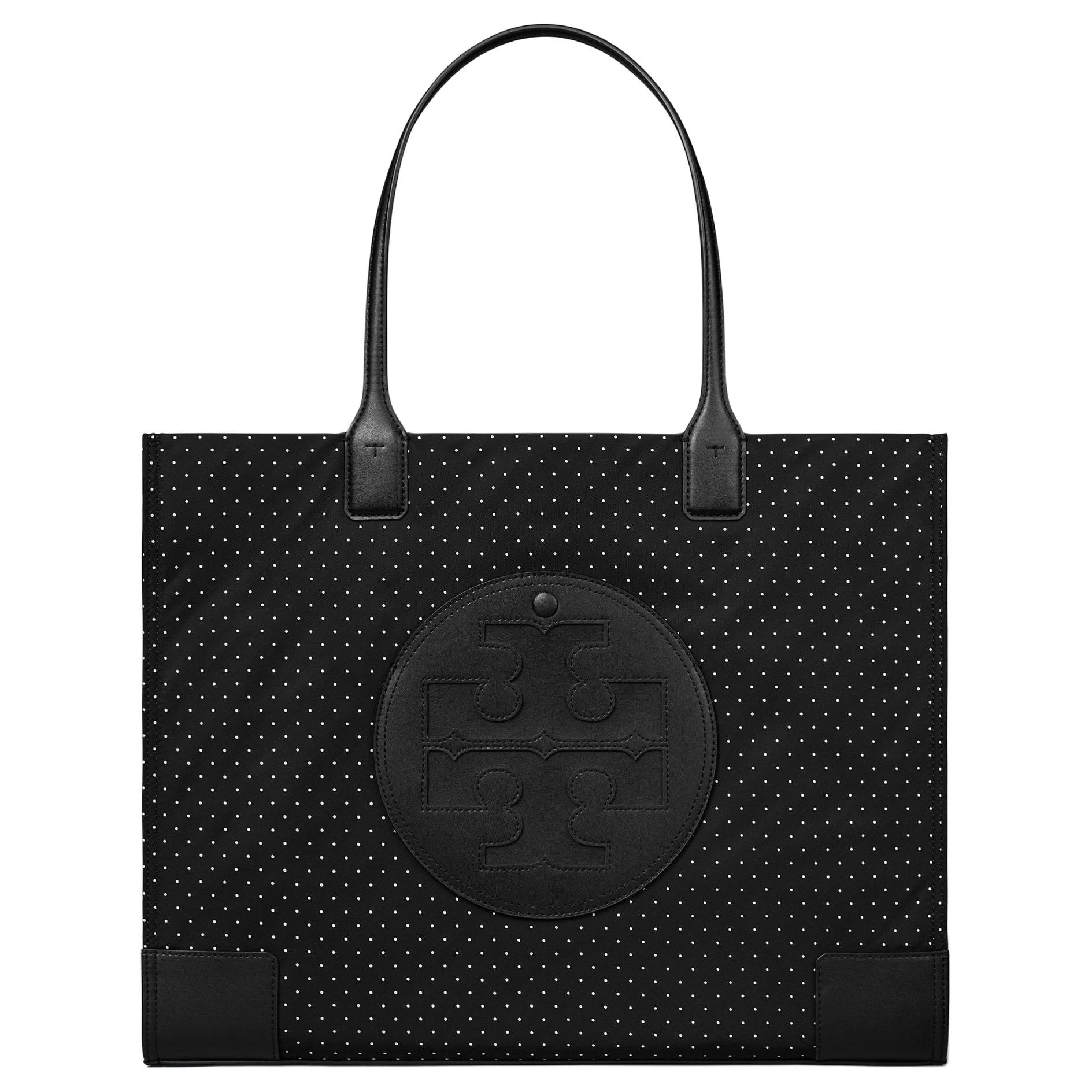 商品[国内直发] Tory Burch|汤丽柏琦 Ella 品牌徽标印花图案 可再生聚酯纤维 托特包Tote包购物袋单肩手提包 中号 女款 黑色,价格¥1847,第1张图片
