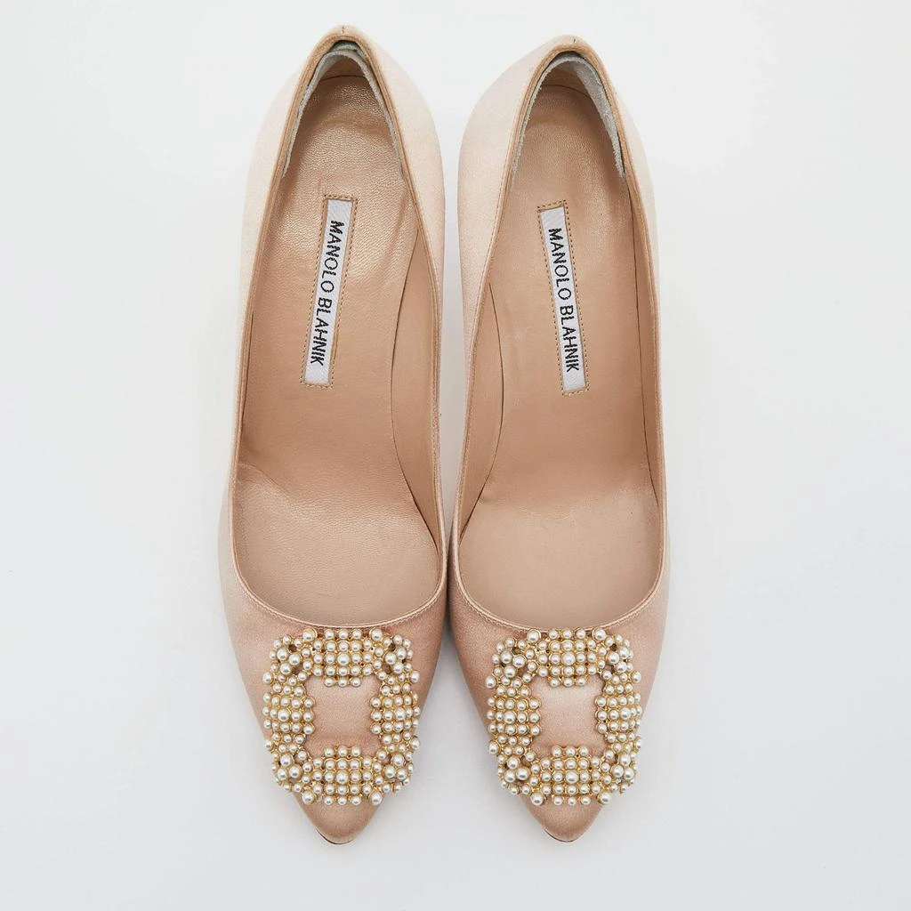 商品[二手商品] Manolo Blahnik|Manolo Blahnik Beige Satin Hangisi Pointed Toe Pumps Size 37.5,价格¥4065,第3张图片详细描述