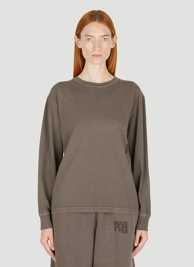 商品Alexander Wang|Puff Logo Long Sleeve T-Shirt in Brown,价格¥540,第1张图片