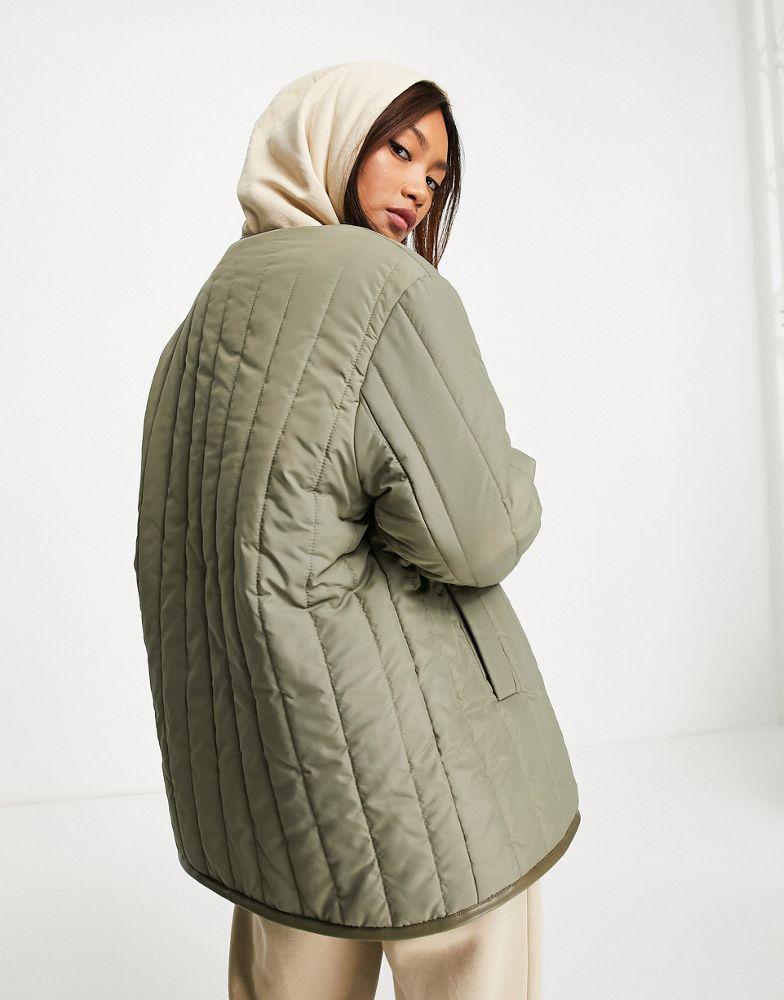 Topshop lightweight reversible borg liner jacket in khaki商品第2张图片规格展示