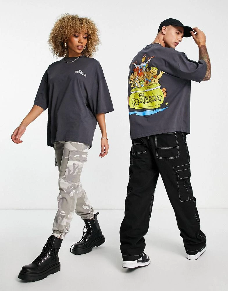 商品ASOS|ASOS DESIGN unisex oversized t-shirt with Flintstones print in charcoal,价格¥240,第2张图片详细描述