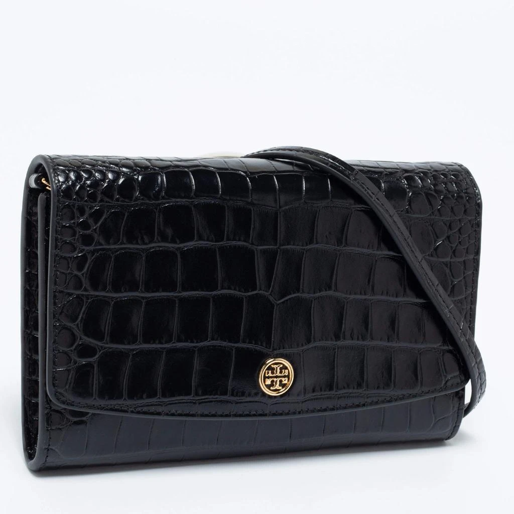 商品Tory Burch|Tory Burch Black Croc Embossed Leather Robinson Wallet on Chain,价格¥2563,第3张图片详细描述