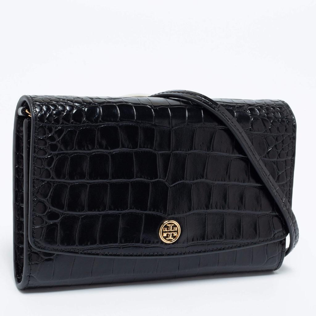 商品Tory Burch|Tory Burch Black Croc Embossed Leather Robinson Wallet on Chain,价格¥3631,第5张图片详细描述