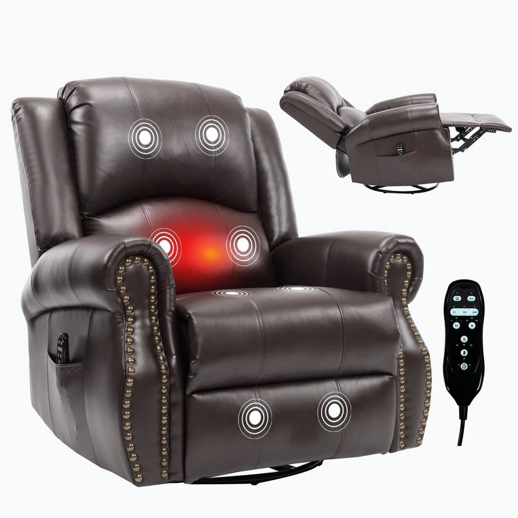 商品Streamdale Furniture|Streamdale Heat Massage Rocker Recliner Chair, Swivel Fabric, Brown,价格¥4501,第5张图片详细描述
