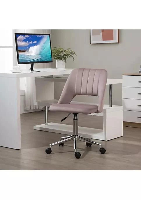 商品Vinsetto|Modern Mid Back Office Chair With Velvet Fabric Swivel Computer Armless Desk Chair With Hollow Back Design For Home Office Pink,价格¥802,第3张图片详细描述