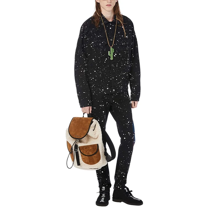 商品[国内直发] Palm Angels|泼墨闪粉刺绣牛仔夹克外套 男款 黑色,价格¥2756,第4张图片详细描述