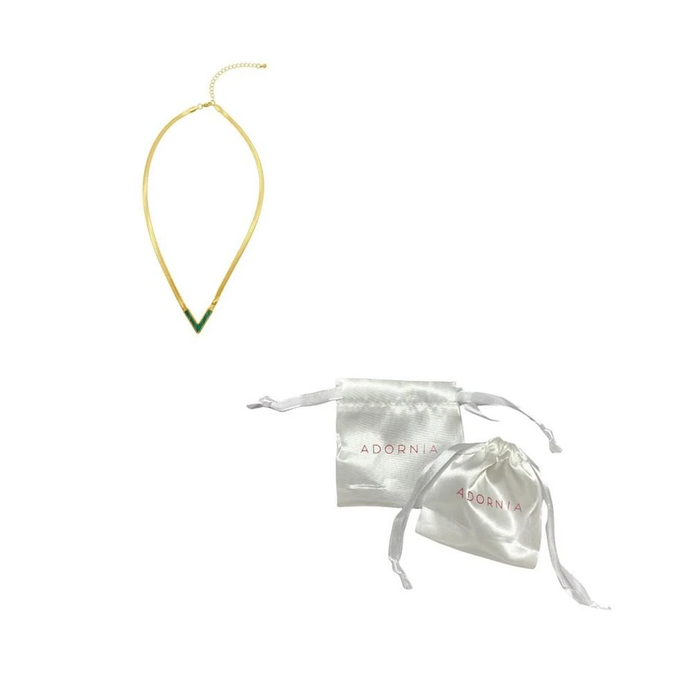 商品ADORNIA|14K Gold-Tone Plated Herringbone Chain with Green Stone Necklace,价格¥180,第3张图片详细描述