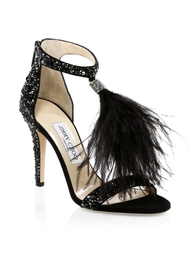 商品Jimmy Choo|Jimmy Choo - Viola Feather-Tassel Crystal-Embellished Suede Sandals,价格¥4260,第2张图片详细描述