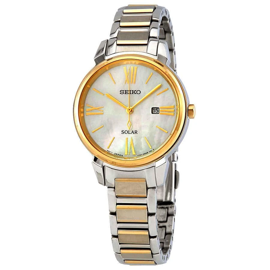 商品Seiko|Solar White Mother of Pearl Dial Two-tone Ladies Watch SUT324,价格¥1622,第1张图片