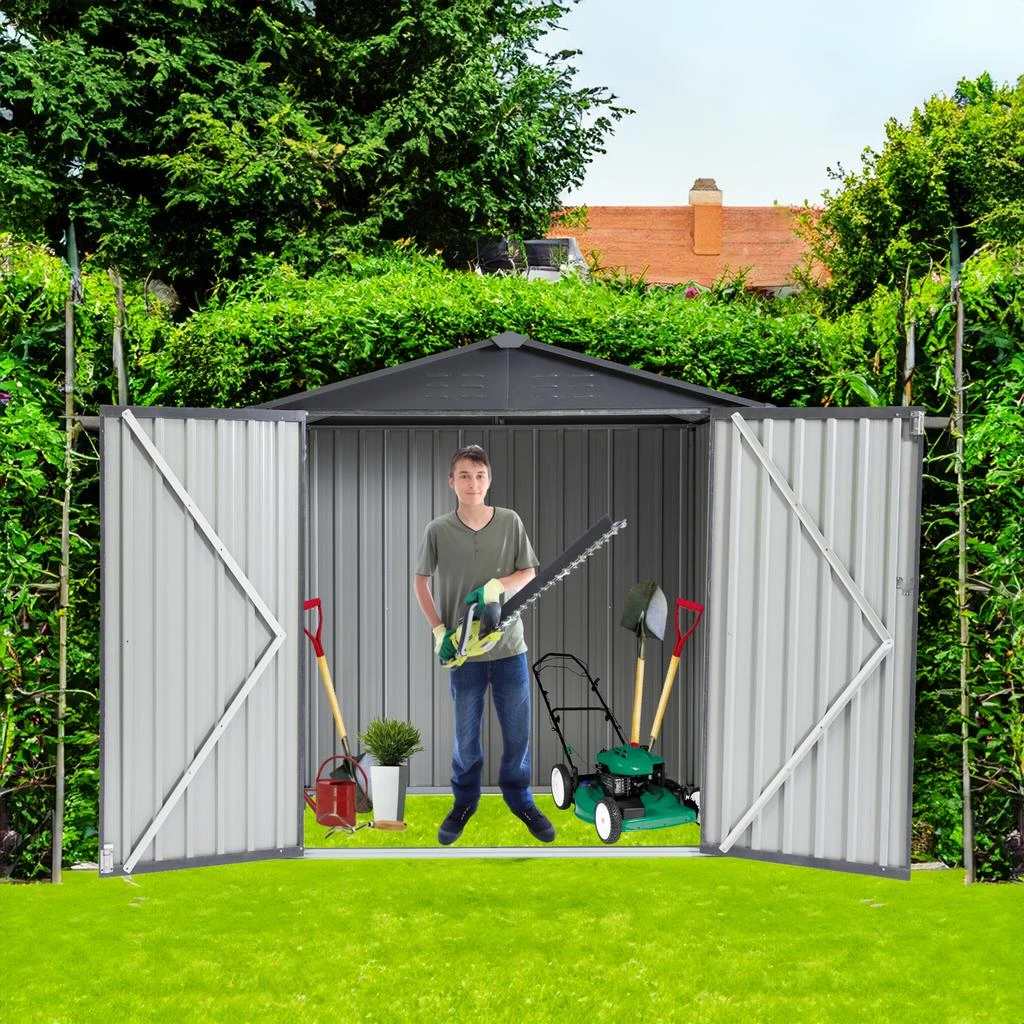 商品Streamdale Furniture|Streamdale XWT014 Garden Metal Storage Shed Gray White 6x4x6ft outdoor storing tools Rainproof Hinge door version,价格¥3465,第2张图片详细描述