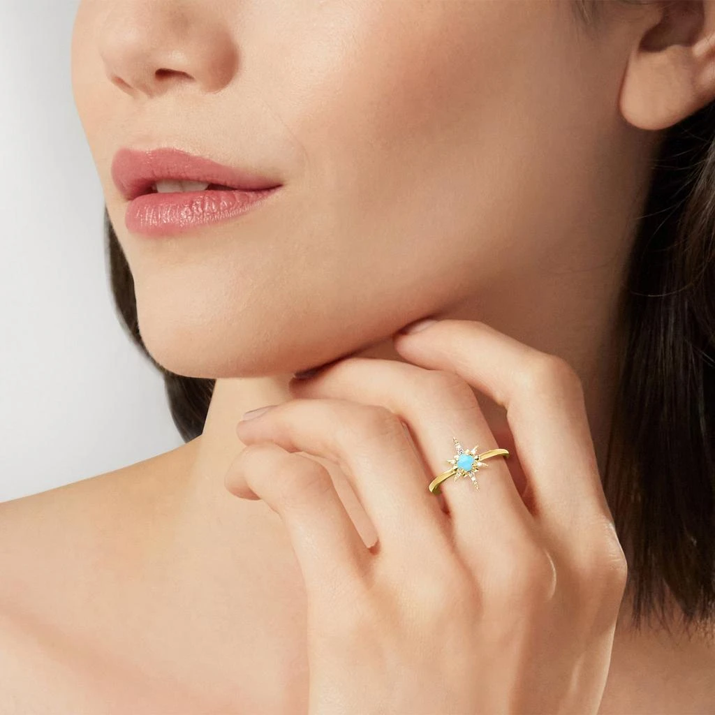 商品RS Pure|by Ross-Simons Turquoise Starburst Ring With Diamond Accents in 14kt Yellow Gold,价格¥2563,第2张图片详细描述