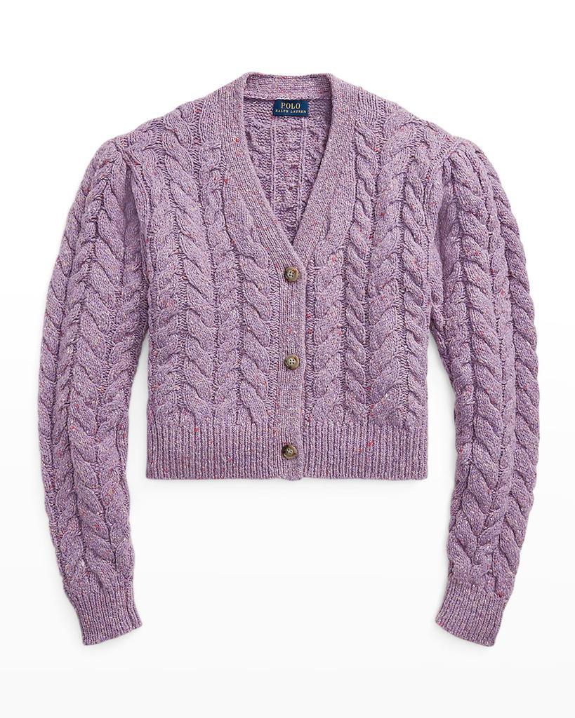 商品Ralph Lauren|Cable Wool-Blend Puffed-Sleeve Cardigan,价格¥2927,第4张图片详细描述