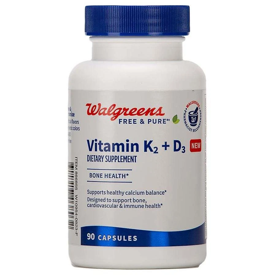 商品Walgreens Free & Pure|Vitamin K2 + D3 Supplement Capsules for Bone Health (90 days),价格¥77,第3张图片详细描述