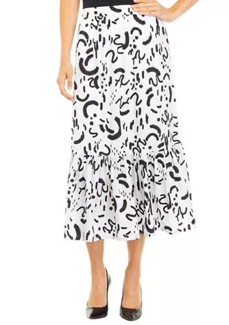 Women's White and Black Brushstroke Print Cotton Maxi Skirt商品第1张图片规格展示