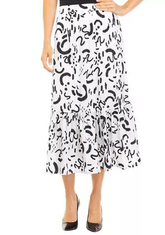 商品Tahari|Women's White and Black Brushstroke Print Cotton Maxi Skirt,价格¥408,第1张图片