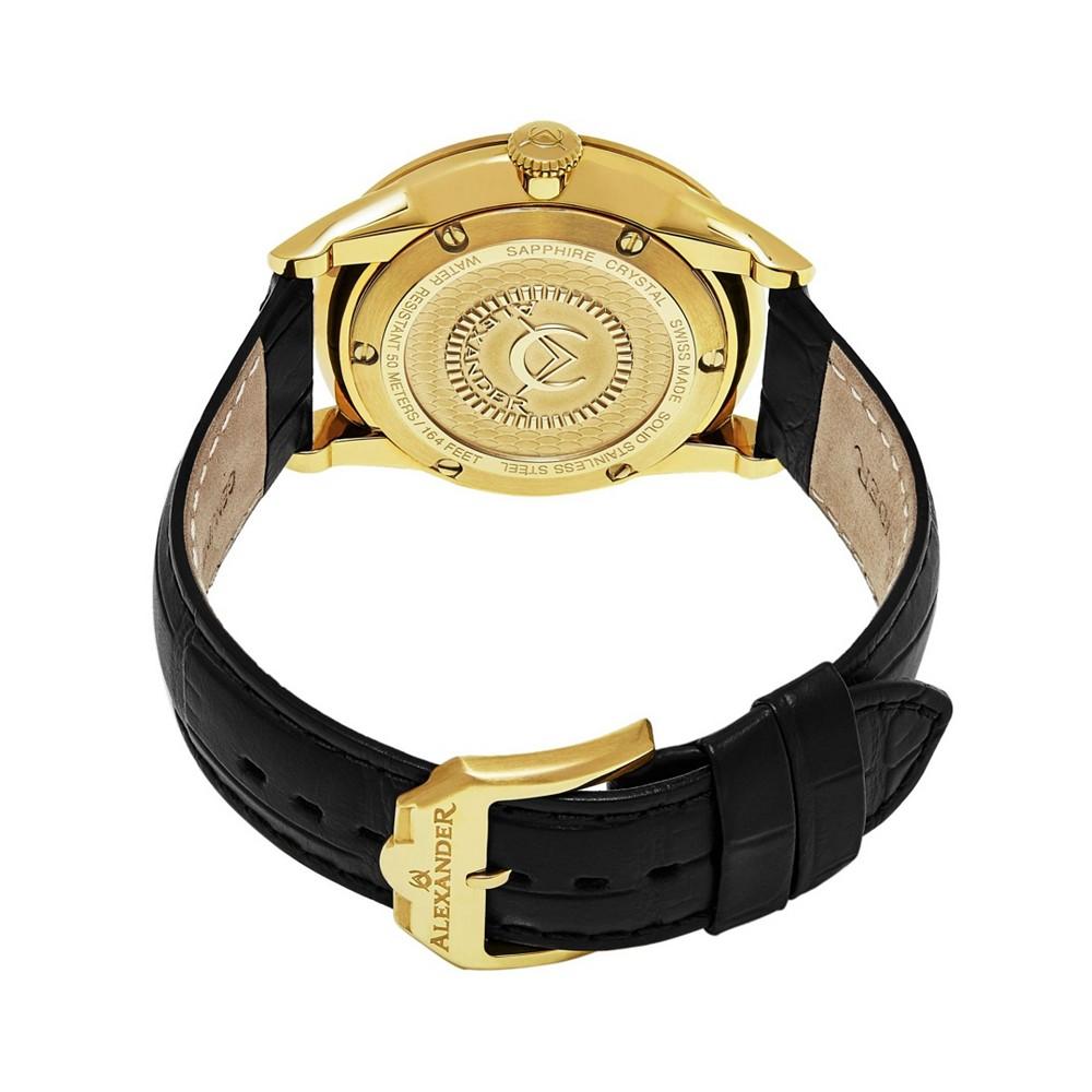 Alexander Watch A911-07, Stainless Steel Yellow Gold Tone Case on Black Embossed Genuine Leather Strap商品第3张图片规格展示