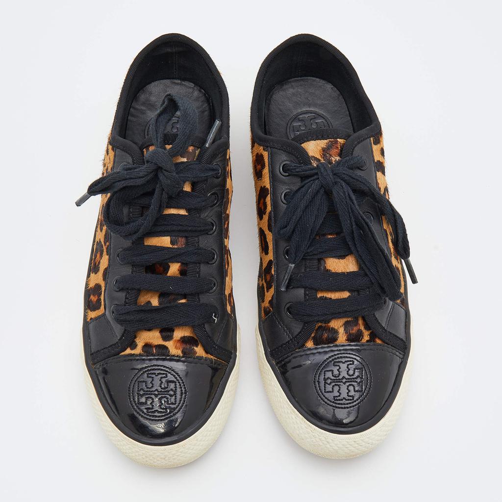 Tory Burch Black/Brown Leopard Print Calf Hair And Leather Low Top Sneakers Size 38商品第3张图片规格展示