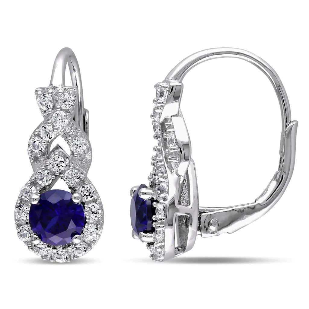 商品Mimi & Max|1 7/8 CT TGW Created Blue and White Sapphire Twist Leverback Earrings in Sterling Silver,价格¥407,第1张图片