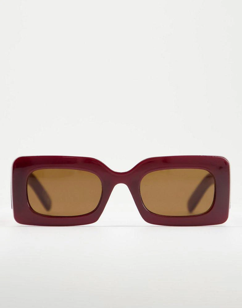 商品ASOS|ASOS DESIGN frame chunky mid square sunglasses with wide temple in burgundy  - BURGUNDY,价格¥62,第2张图片详细描述