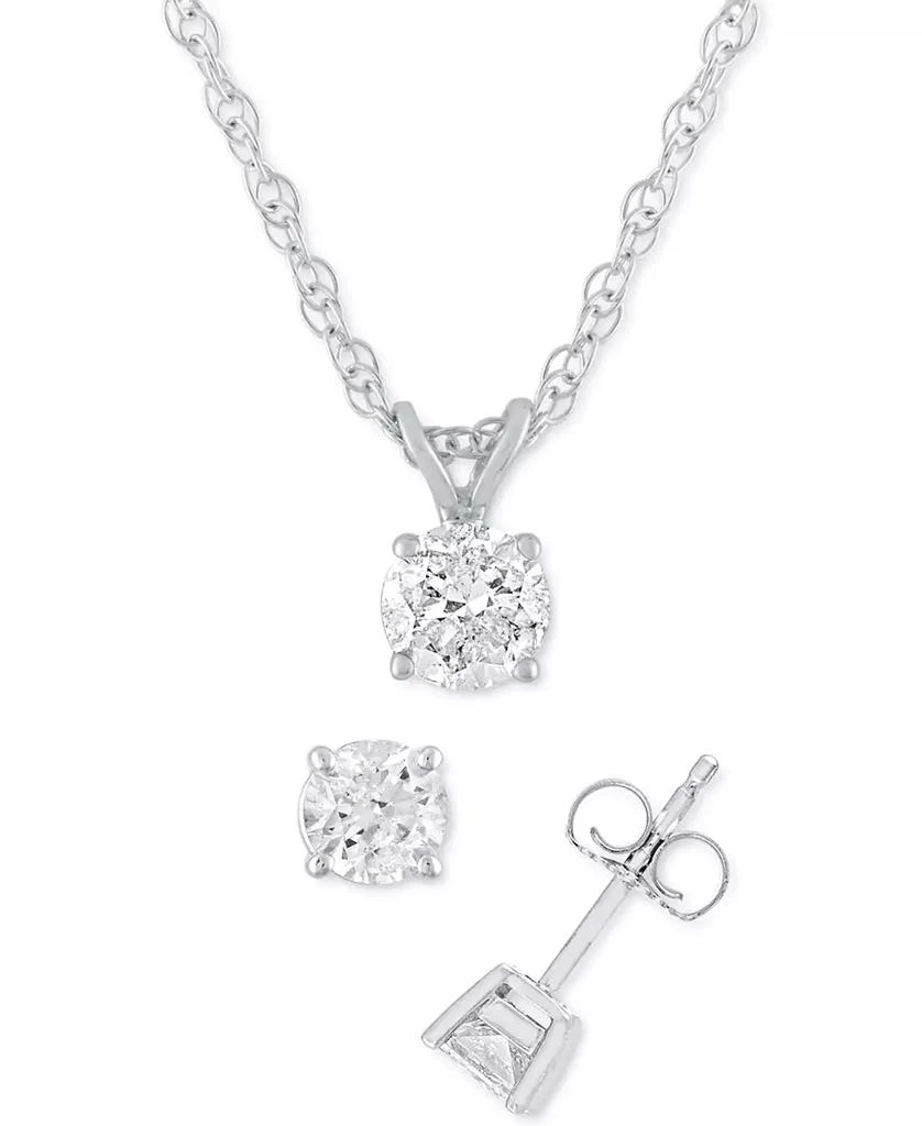 商品Macy's|Diamond 2-Pc. Pendant Necklace & Matching Stud Earrings Set (1 ct. t.w.) in 14k White Gold,价格¥6300,第1张图片