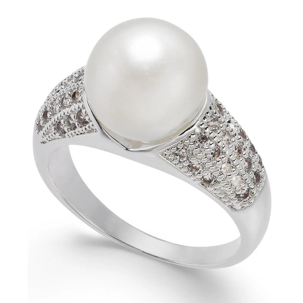 商品Charter Club|Fine Silver Plate Pavé & Imitation Pearl Ring, Created for Macy's,价格¥89,第1张图片
