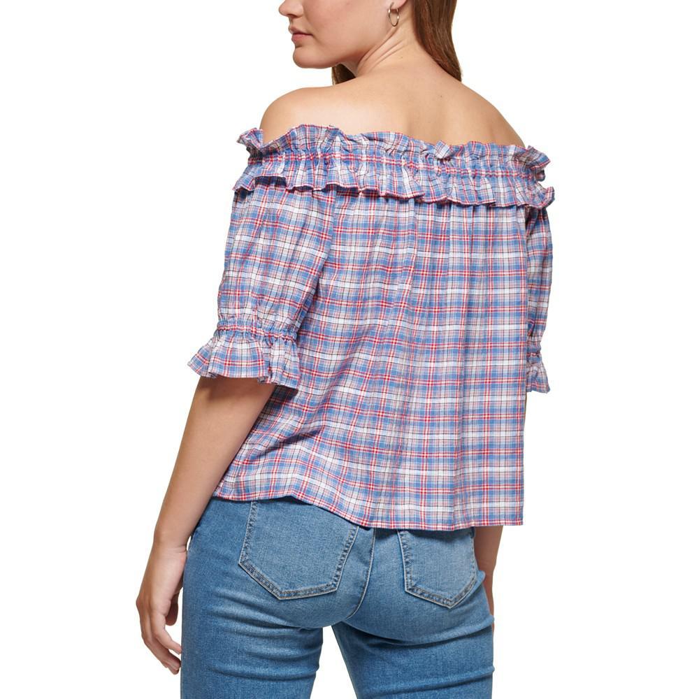 商品Tommy Hilfiger|Women's Plaid Off-The-Shoulder Top,价格¥92,第4张图片详细描述