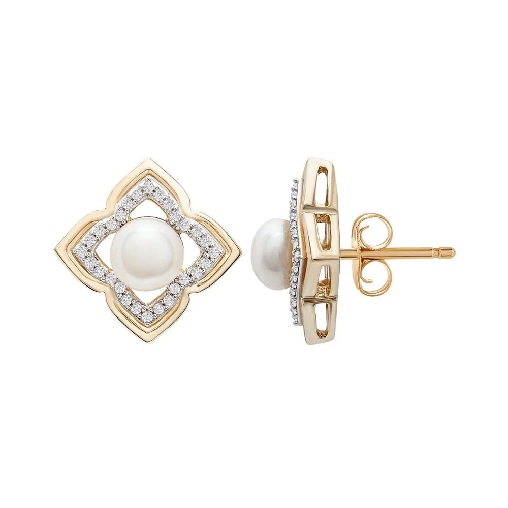 商品Macy's|Cultured Freshwater Pearl (5mm) and Diamond (1/6 ct. t.w.) Clover Earrings in 14k Yellow Gold,价格¥10513,第1张图片